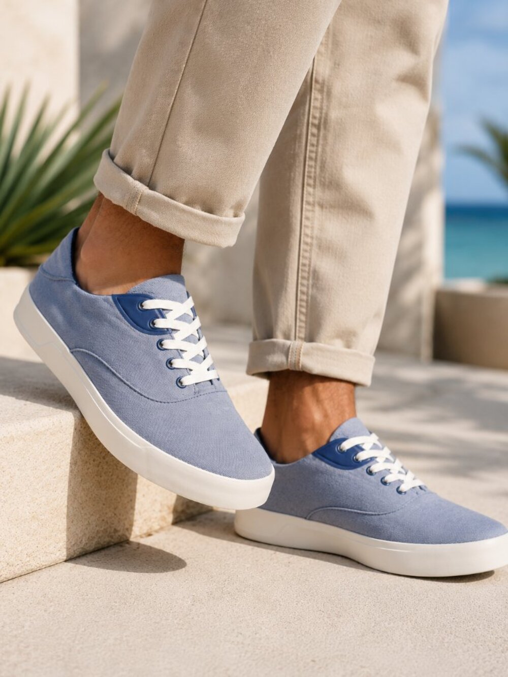 OluKai Tradewind Sneakers Men's Size 11.5 Navy Chambray Linen Drop-In Heel NWT